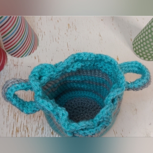 Turquoise and Grey Striped Pouch with Colorful Design Cute Gift Bag Boho Retro - Picture 5 of 8